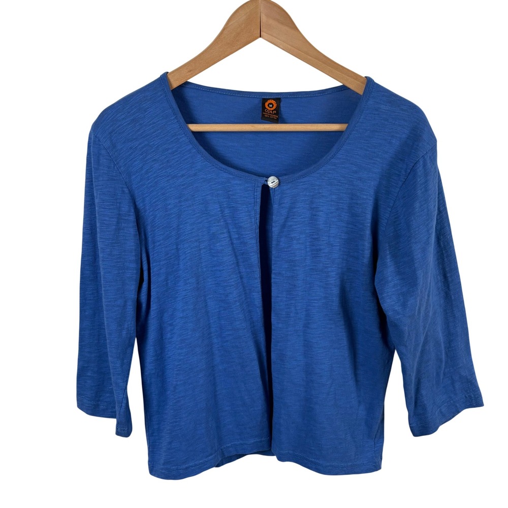 Ojai Single-Button Cardigan Size‎ M Royal Blue 100% Cotton 3/4 Sleeve Layering